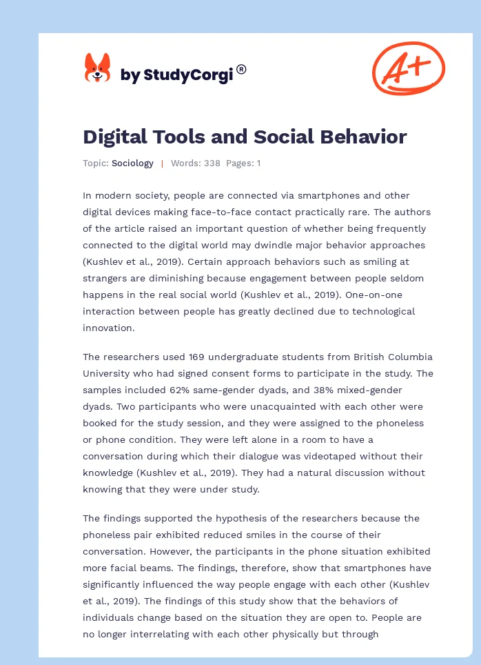 Digital Tools and Social Behavior. Page 1