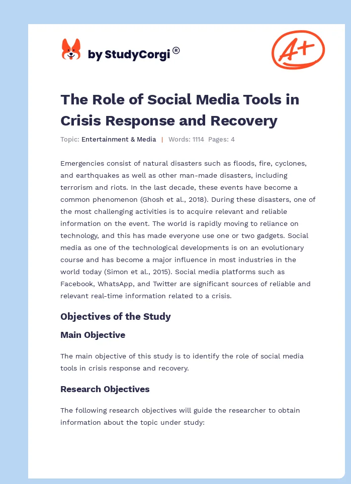 The Role of Social Media Tools in Crisis Response and Recovery. Page 1