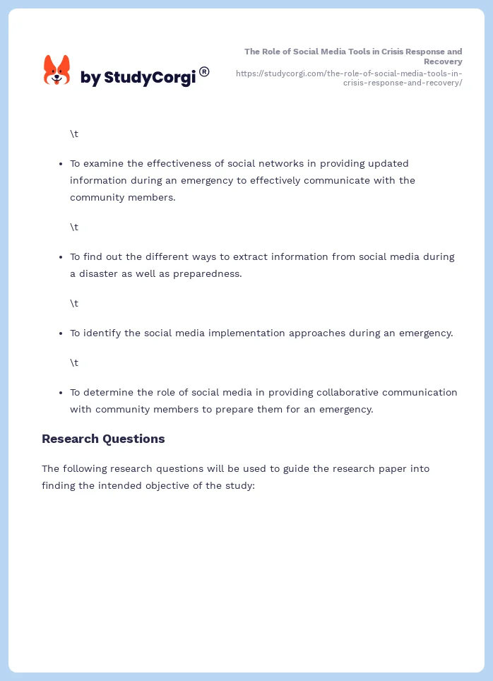 The Role of Social Media Tools in Crisis Response and Recovery. Page 2