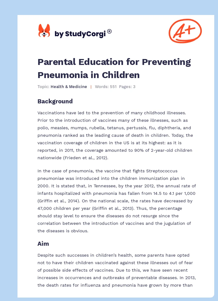 Parental Education for Preventing Pneumonia in Children. Page 1