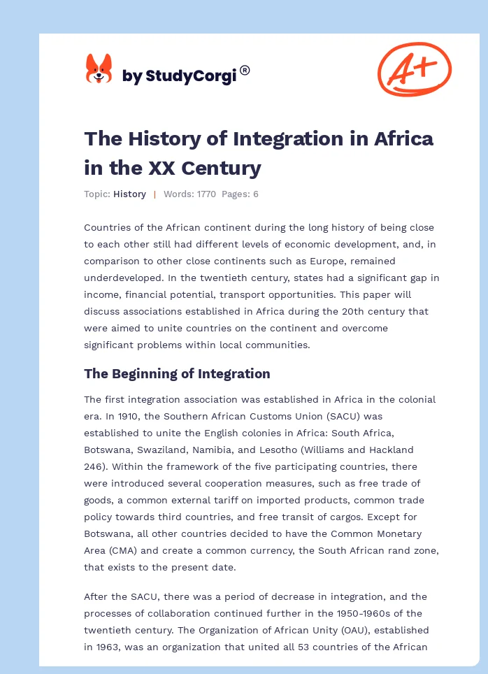 The History of Integration in Africa in the XX Century. Page 1