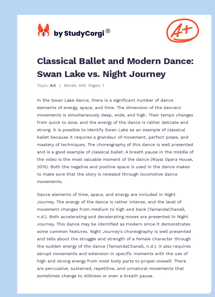 Classical Ballet and Modern Dance: Swan Lake vs. Night Journey. Page 1