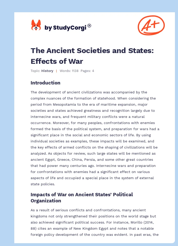 The Ancient Societies and States: Effects of War. Page 1