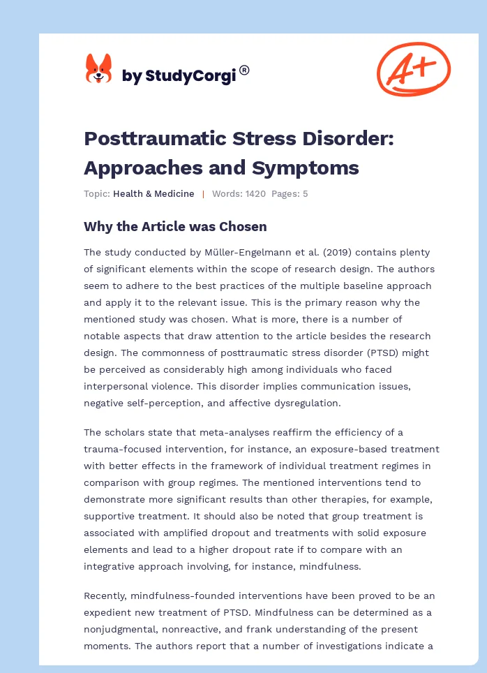 Posttraumatic Stress Disorder: Approaches and Symptoms. Page 1