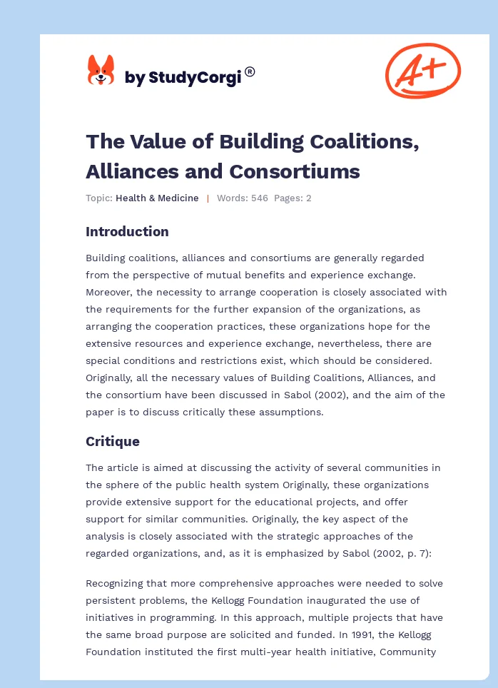 The Value of Building Coalitions, Alliances and Consortiums. Page 1