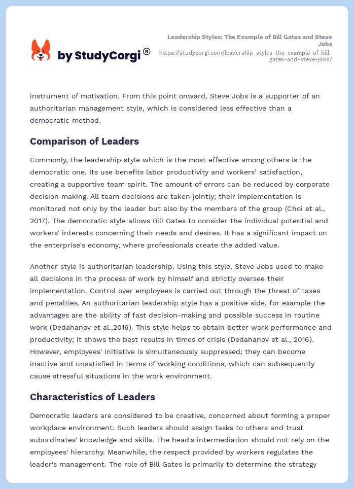Leadership Styles: The Example of Bill Gates and Steve Jobs. Page 2