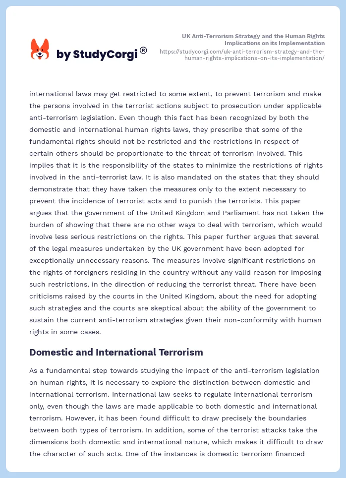 UK Anti-Terrorism Strategy and the Human Rights Implications on its Implementation. Page 2