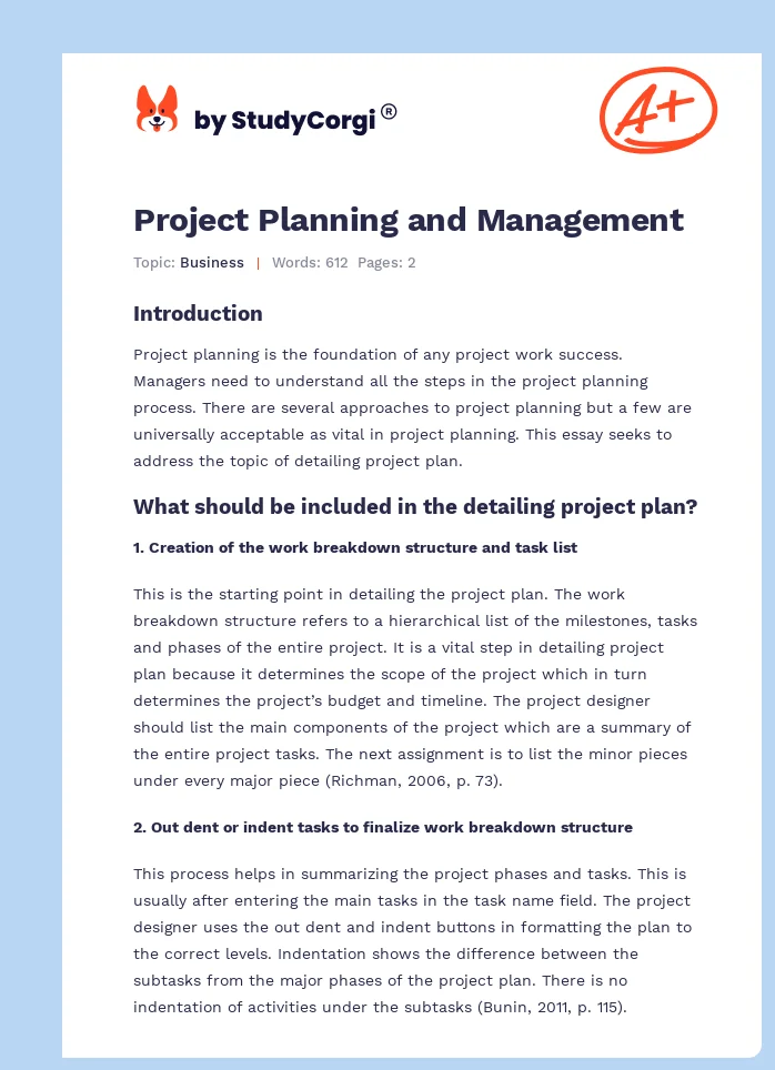 Project Planning and Management. Page 1