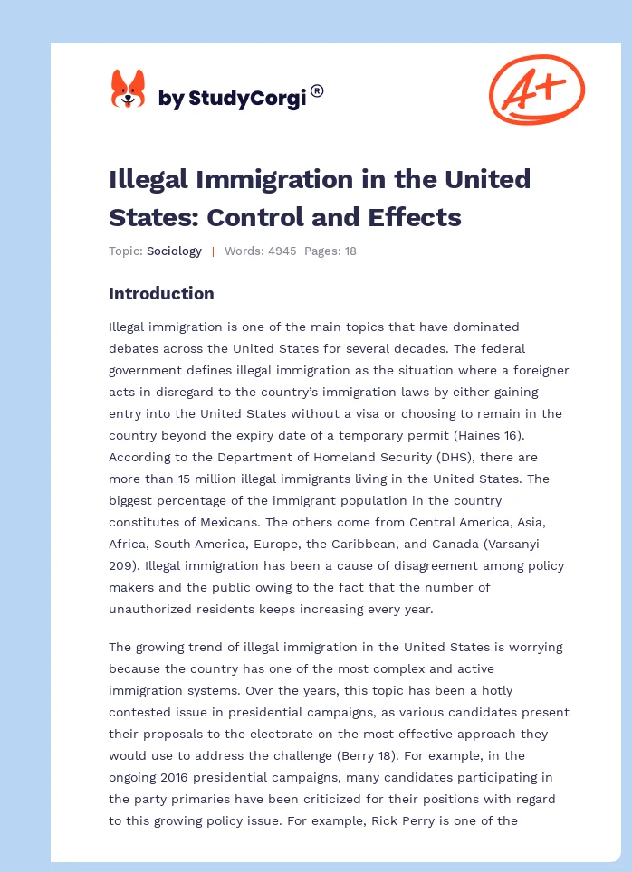 Illegal Immigration in the United States: Control and Effects. Page 1