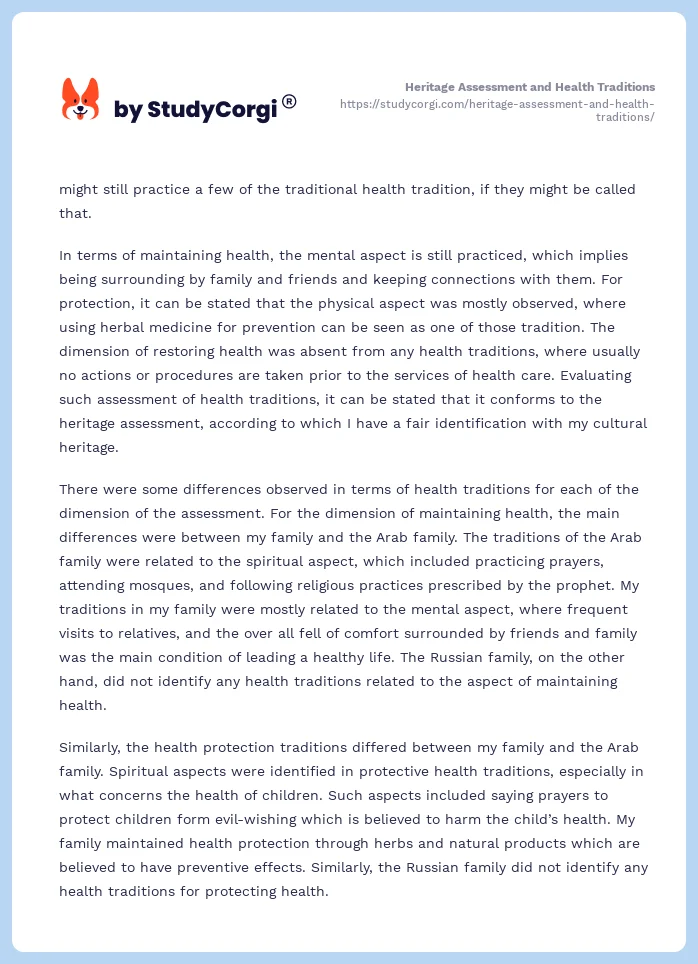 Heritage Assessment and Health Traditions. Page 2
