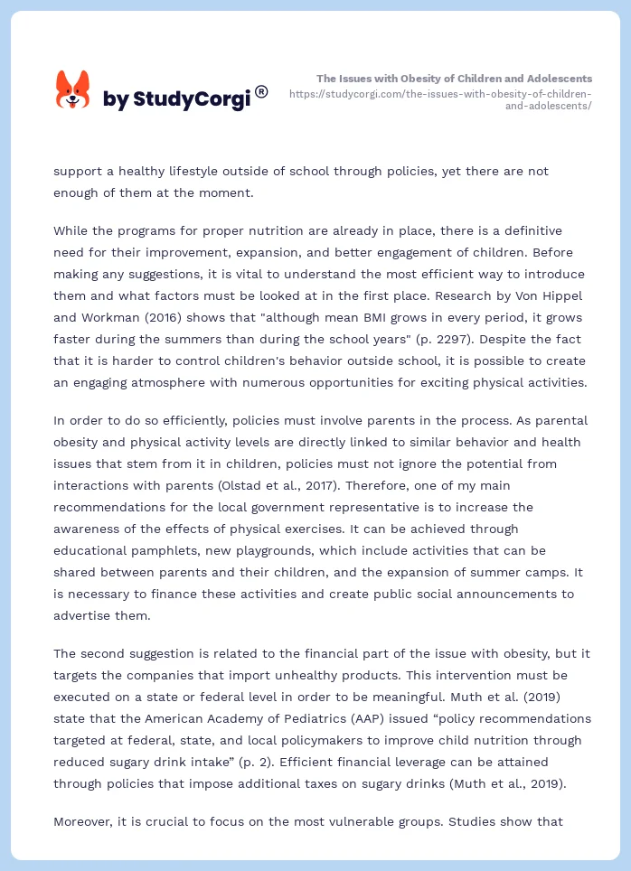The Issues with Obesity of Children and Adolescents. Page 2