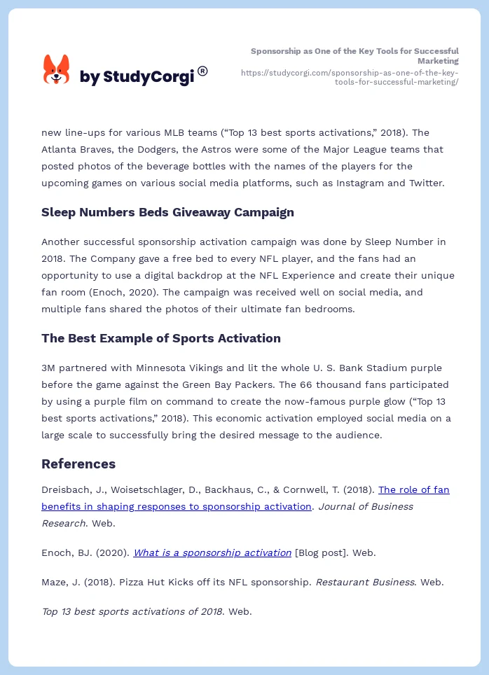 Sponsorship as One of the Key Tools for Successful Marketing. Page 2