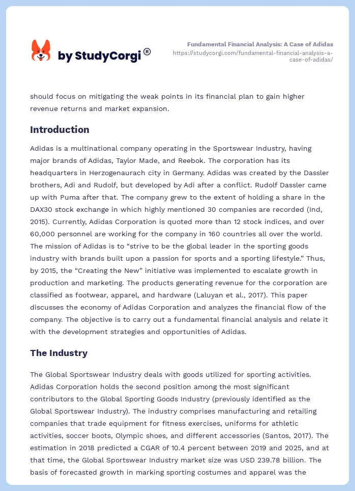 Fundamental Financial Analysis: A Case of Adidas. Page 2