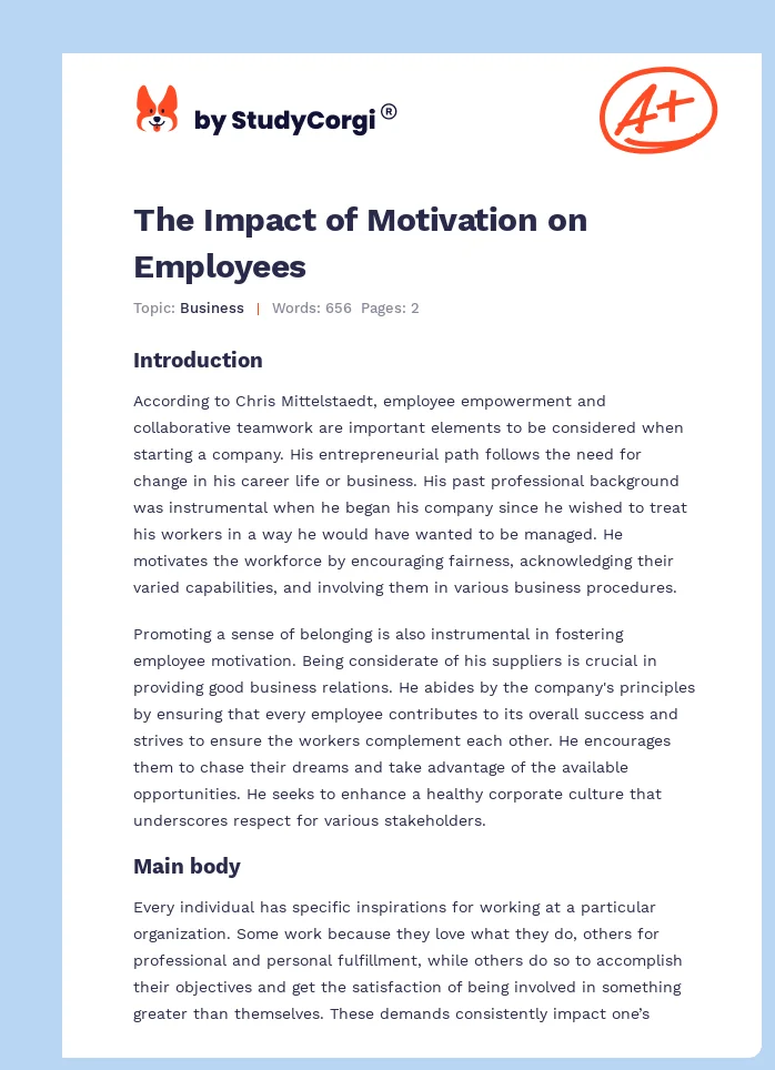 The Impact of Motivation on Employees. Page 1