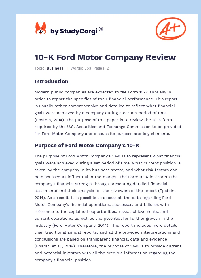 10-K Ford Motor Company Review. Page 1