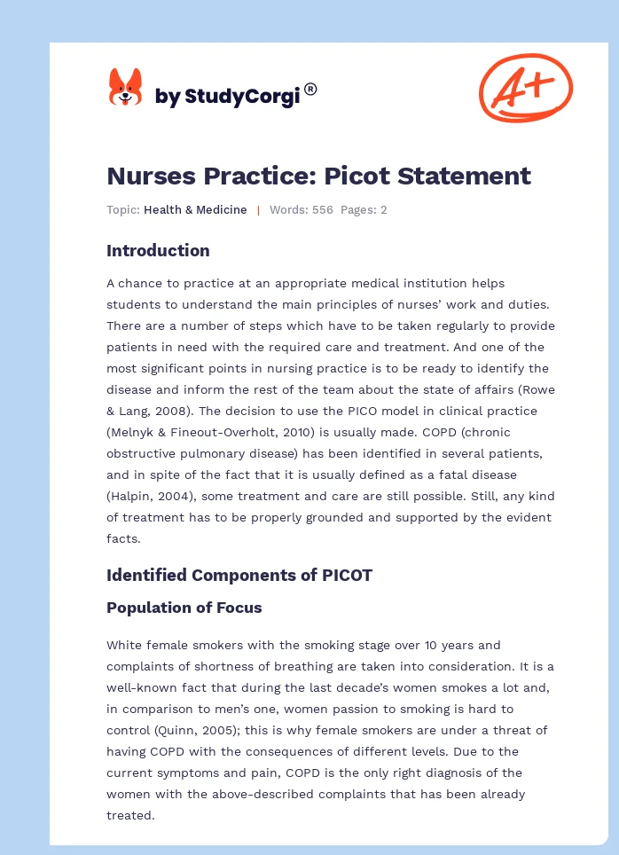 Nurses Practice: Picot Statement. Page 1