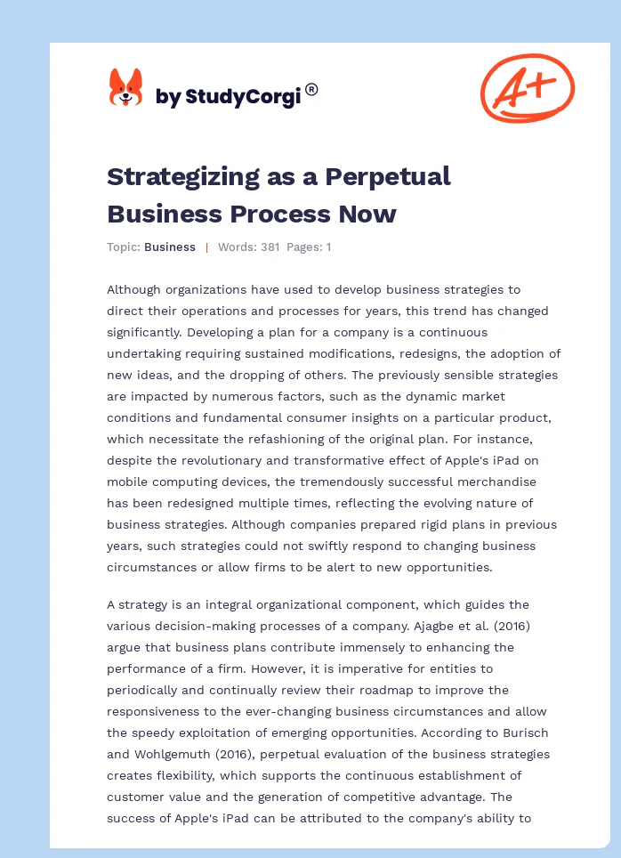 Strategizing as a Perpetual Business Process Now. Page 1