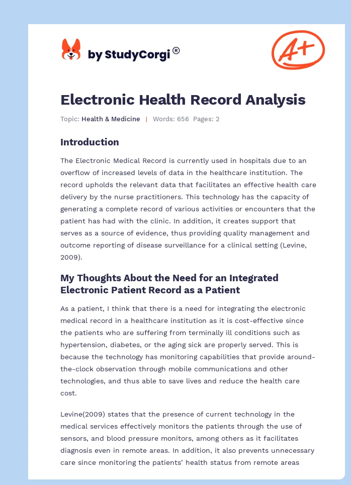 Electronic Health Record Analysis. Page 1