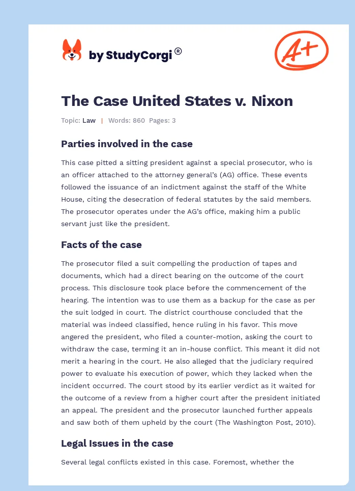 The Case United States v. Nixon. Page 1