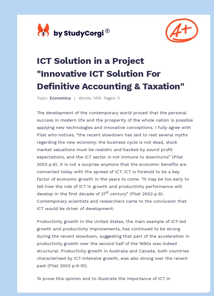 ICT Solution in a Project "Innovative ICT Solution For Definitive Accounting & Taxation". Page 1