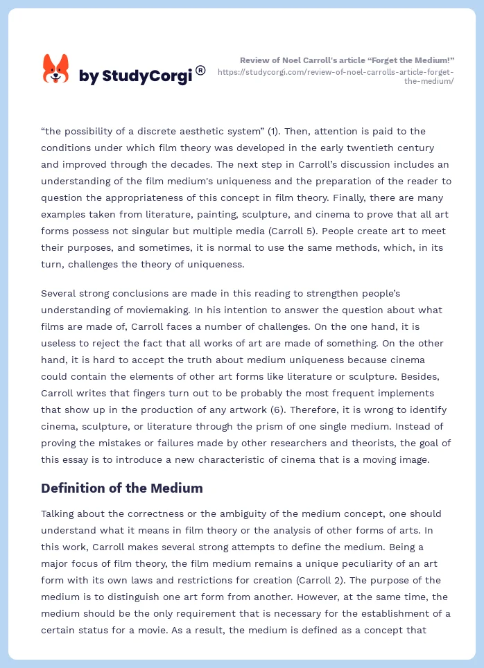 Review of Noel Carroll's article “Forget the Medium!”. Page 2