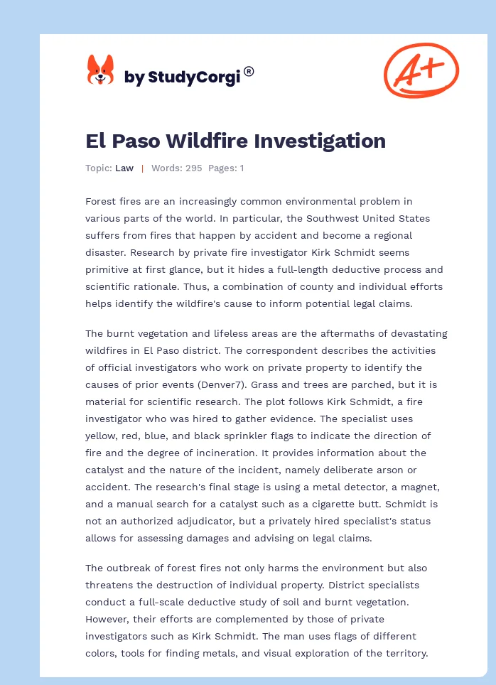 El Paso Wildfire Investigation. Page 1