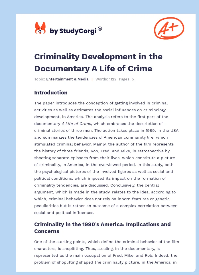 Criminality Development in the Documentary A Life of Crime. Page 1