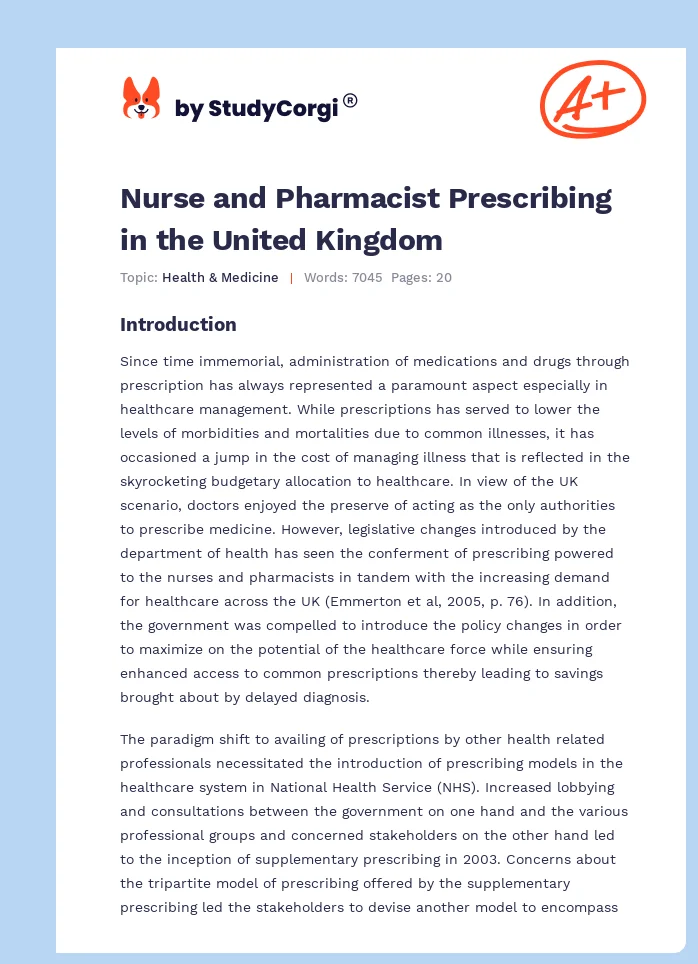 Nurse and Pharmacist Prescribing in the United Kingdom. Page 1