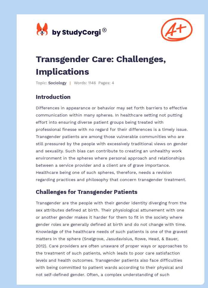 Transgender Care: Challenges, Implications. Page 1