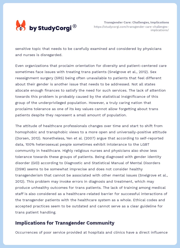 Transgender Care: Challenges, Implications. Page 2