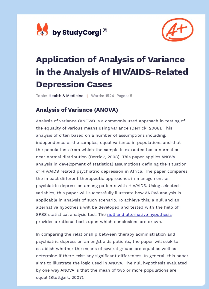 Application of Analysis of Variance in the Analysis of HIV/AIDS-Related Depression Cases. Page 1