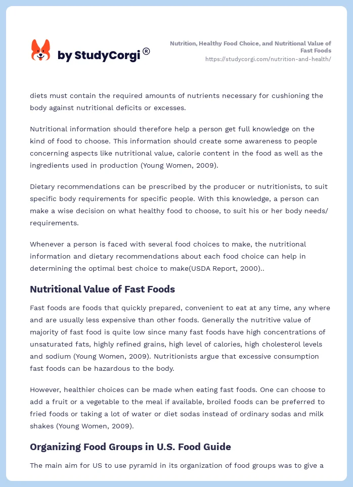 Nutrition, Healthy Food Choice, and Nutritional Value of Fast Foods. Page 2