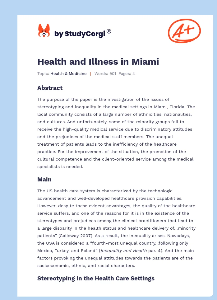 Health and Illness in Miami. Page 1