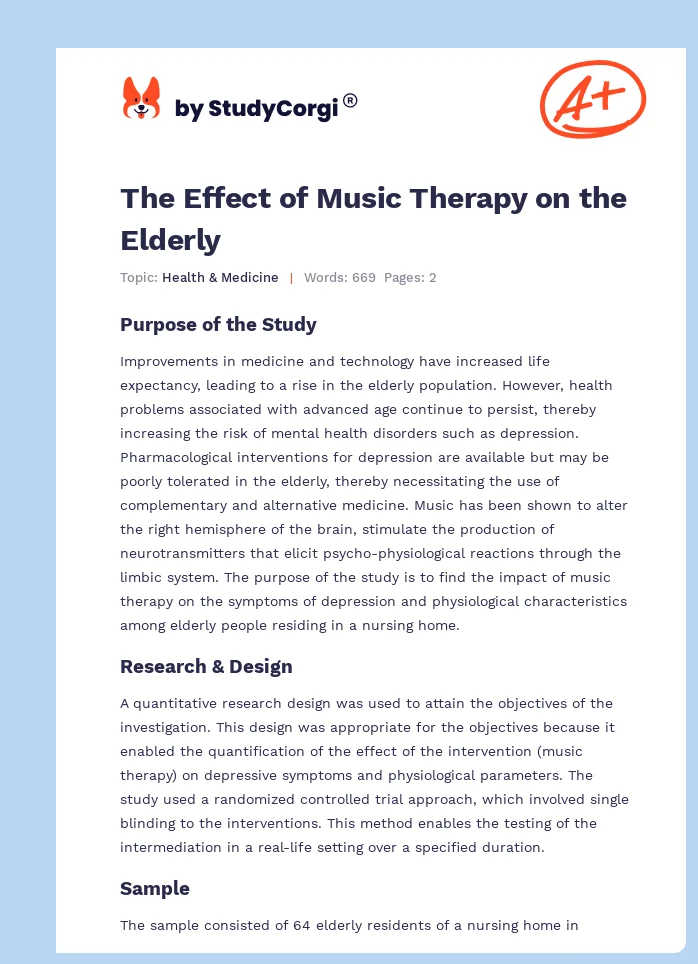 The Effect of Music Therapy on the Elderly. Page 1