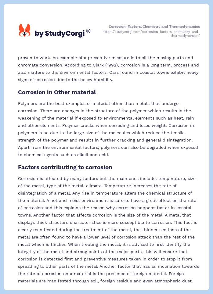 Corrosion: Factors, Chemistry and Thermodynamics. Page 2