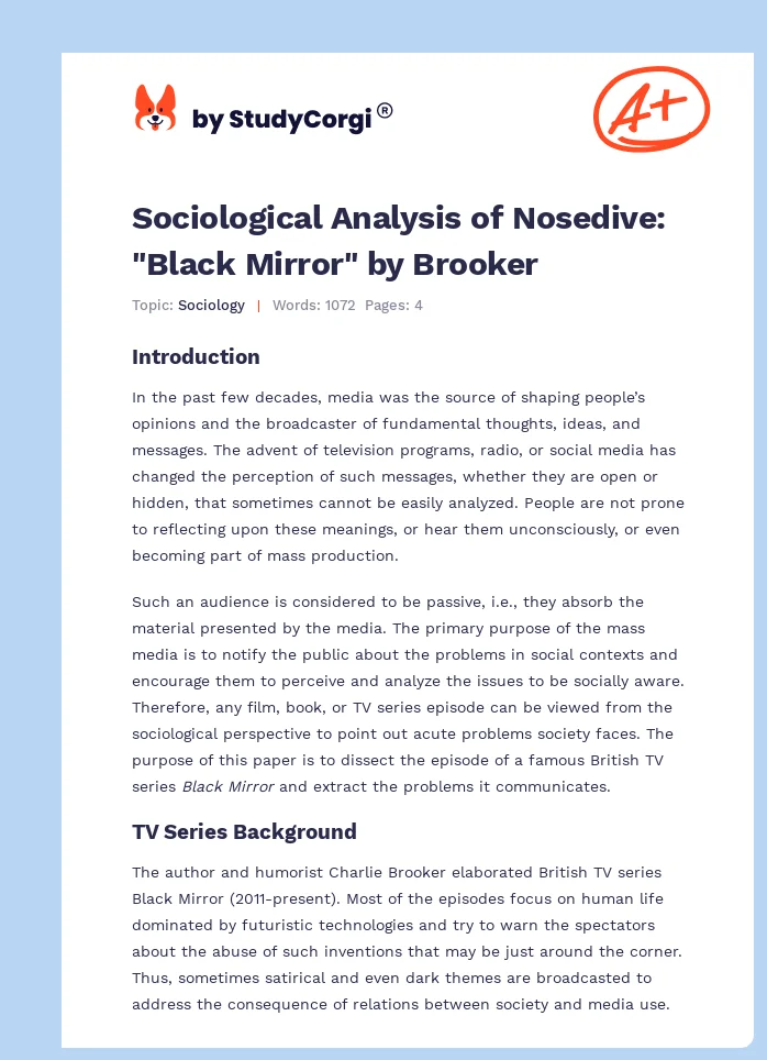 Sociological Analysis of Nosedive: "Black Mirror" by Brooker. Page 1