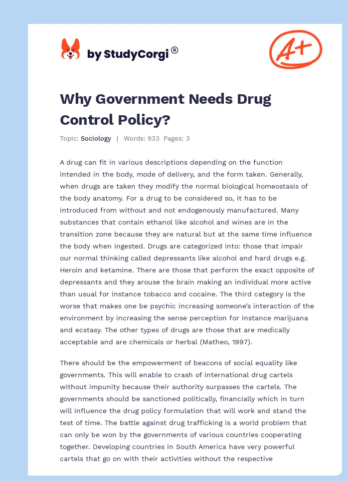 Why Government Needs Drug Control Policy?. Page 1