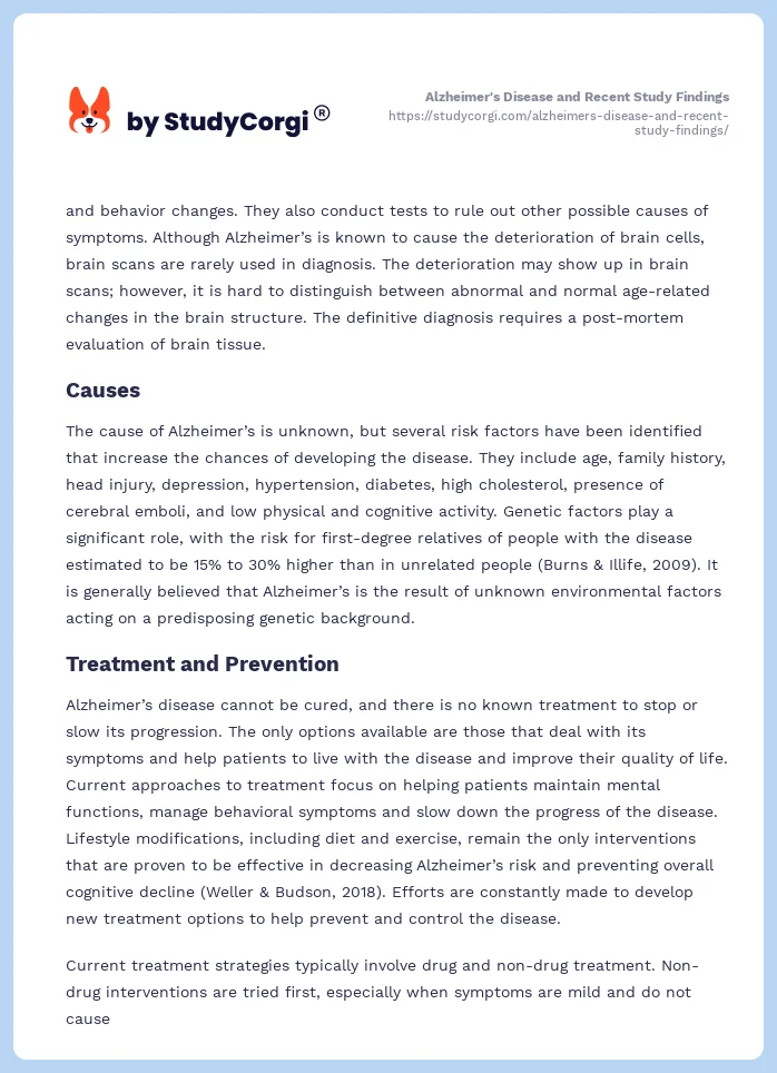 Alzheimer's Disease and Recent Study Findings. Page 2