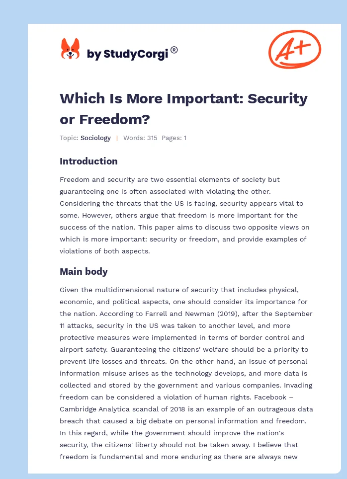 Which Is More Important: Security or Freedom?. Page 1
