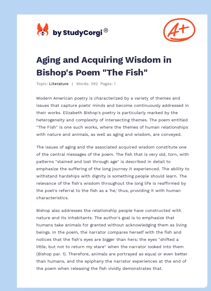 Aging and Acquiring Wisdom in Bishop's Poem "The Fish". Page 1