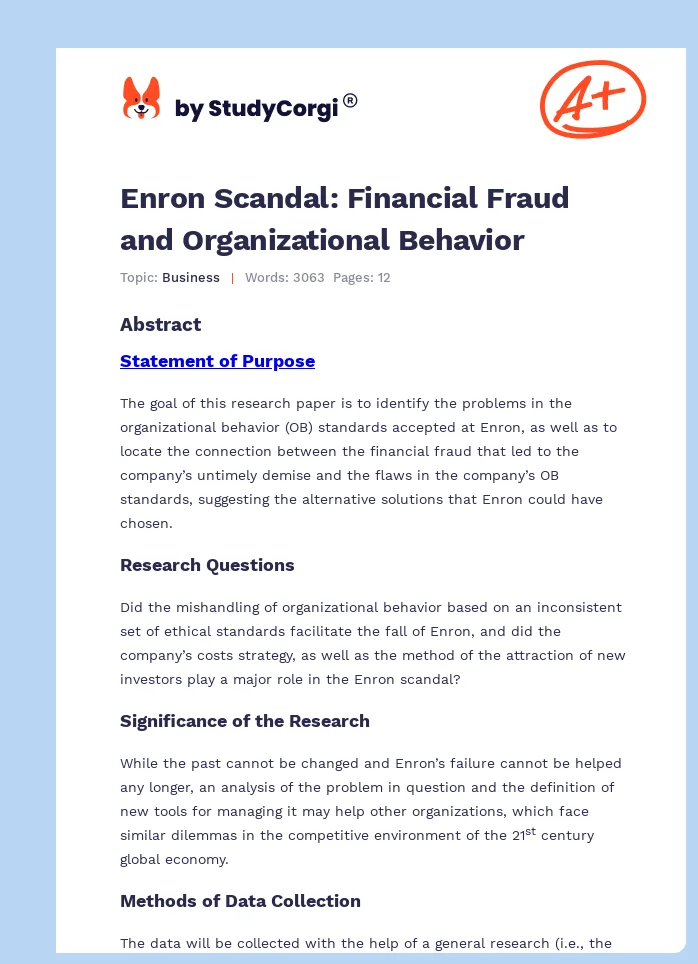 Enron Scandal: Financial Fraud and Organizational Behavior. Page 1