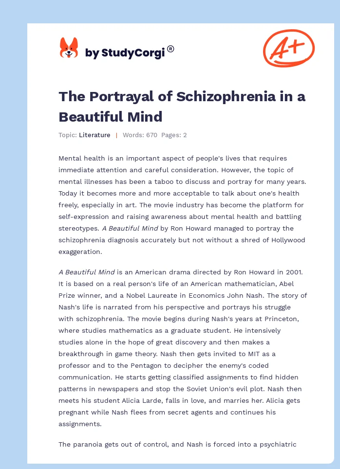 The Portrayal of Schizophrenia in a Beautiful Mind. Page 1