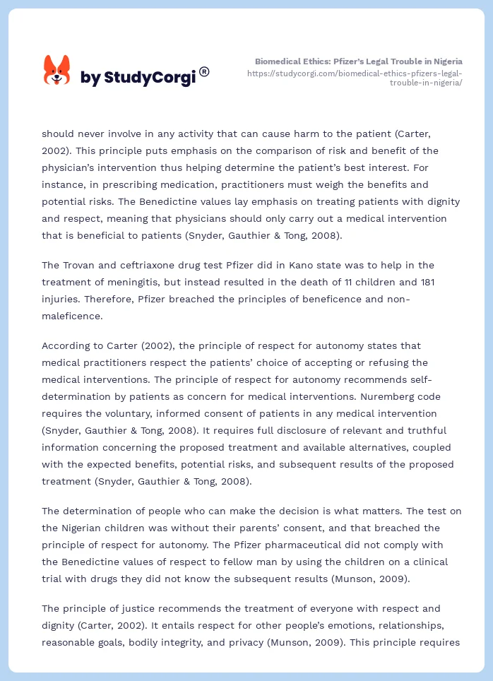 Biomedical Ethics: Pfizer’s Legal Trouble in Nigeria. Page 2
