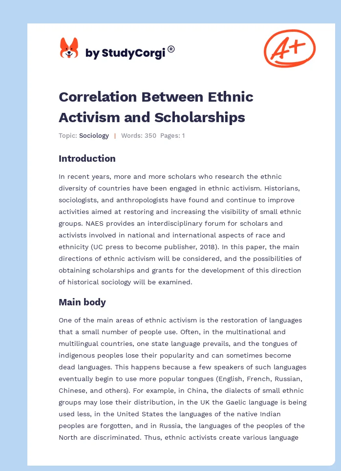 Correlation Between Ethnic Activism and Scholarships. Page 1