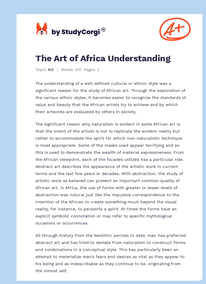 The Art of Africa Understanding. Page 1