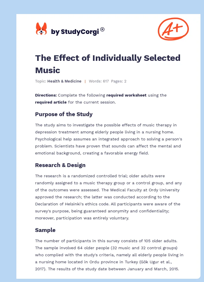 The Effect of Individually Selected Music. Page 1