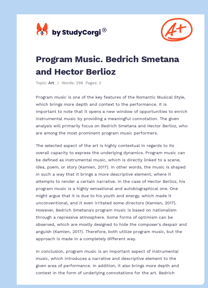 Program Music. Bedrich Smetana and Hector Berlioz. Page 1