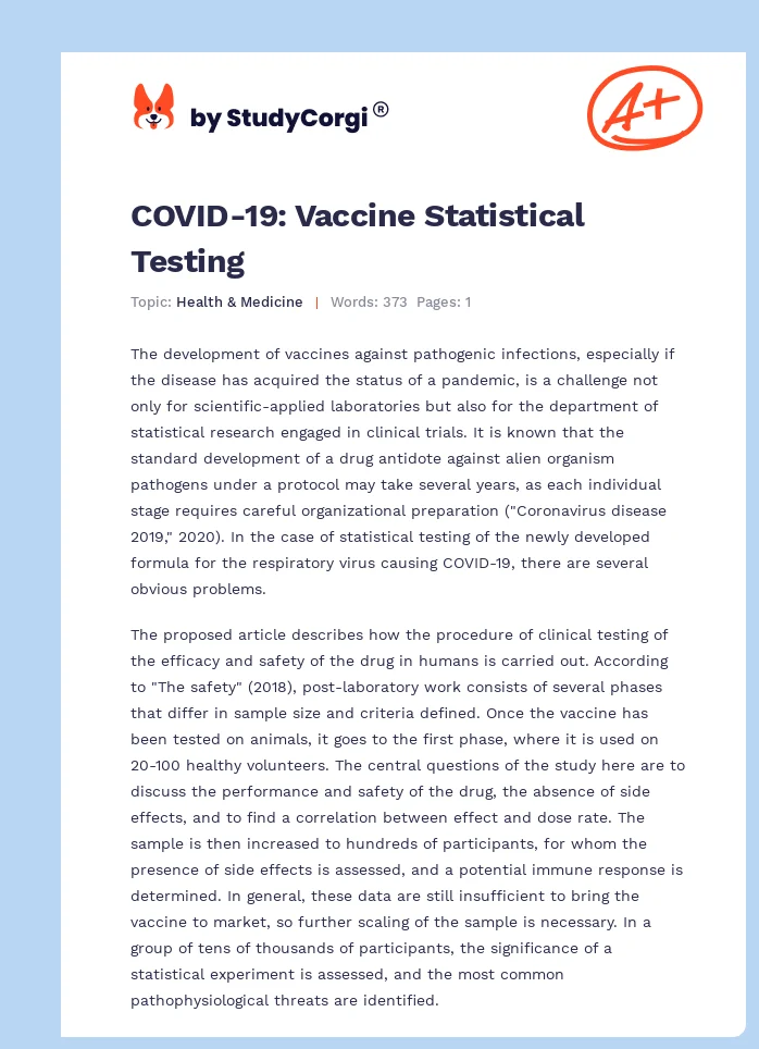 COVID-19: Vaccine Statistical Testing. Page 1