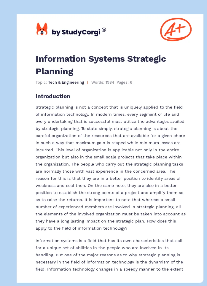 Information Systems Strategic Planning. Page 1