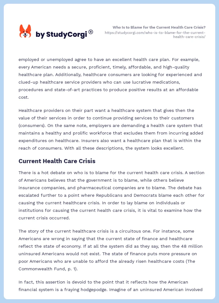 Who Is to Blame for the Current Health Care Crisis?. Page 2